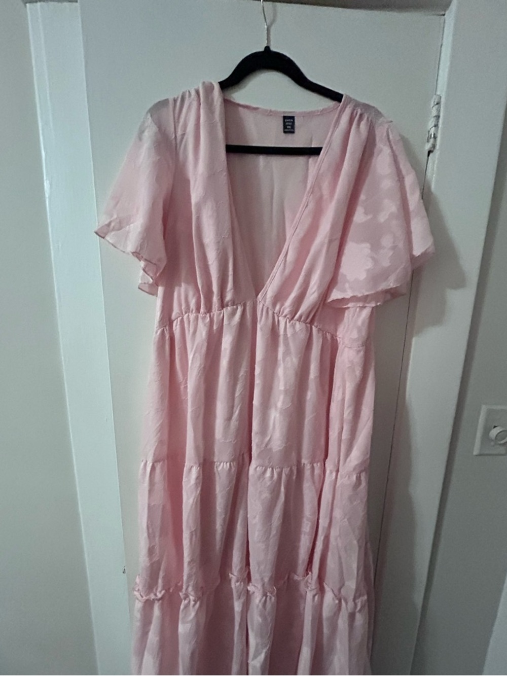 SHEIN Blush Pink Tiered Midi Dress with Flutter Sleeves - Picture 6 of 7